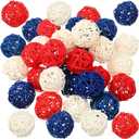 30 Pcs Patriotic Rattan Balls 4th of July Decorative Balls for Bowl 1.8 Inch Red White Blue 250th Anniversary Table Wicker Ball for Bowl Filler Vase Filler Spheres Independence Day Home Decoration
