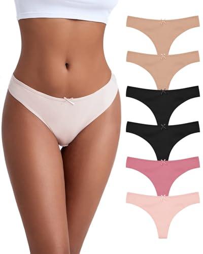 Jo & Bette Thongs for Women - 6 Pack Bikini - Cotton Womens Thong Underwear Panties Breathable No show, L