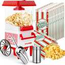 Popcorn Machine, Hot Air Popcorn Maker Kit Gift Box, Portable Home Popcorn Popper Machine, 10-Cup,Oil-Free,Retro Style, Compact and Cute (Red/White)