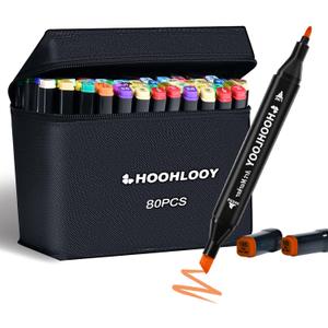 80 Colors Upgraded Alcohol Marker Set, Brush Chisel Double Head Art Marker for Artists Adult Coloring, Sketching, Painting, Comes w/ 1 Case