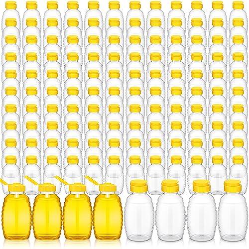 Tioncy 120 Pcs Clear Plastic Honey Bottles 16 Oz Honey Jars with Lids Honey Bottle Containers Empty Honey Bear Bottle Squeeze Honey Bottle for Easy Storing and Dispensing