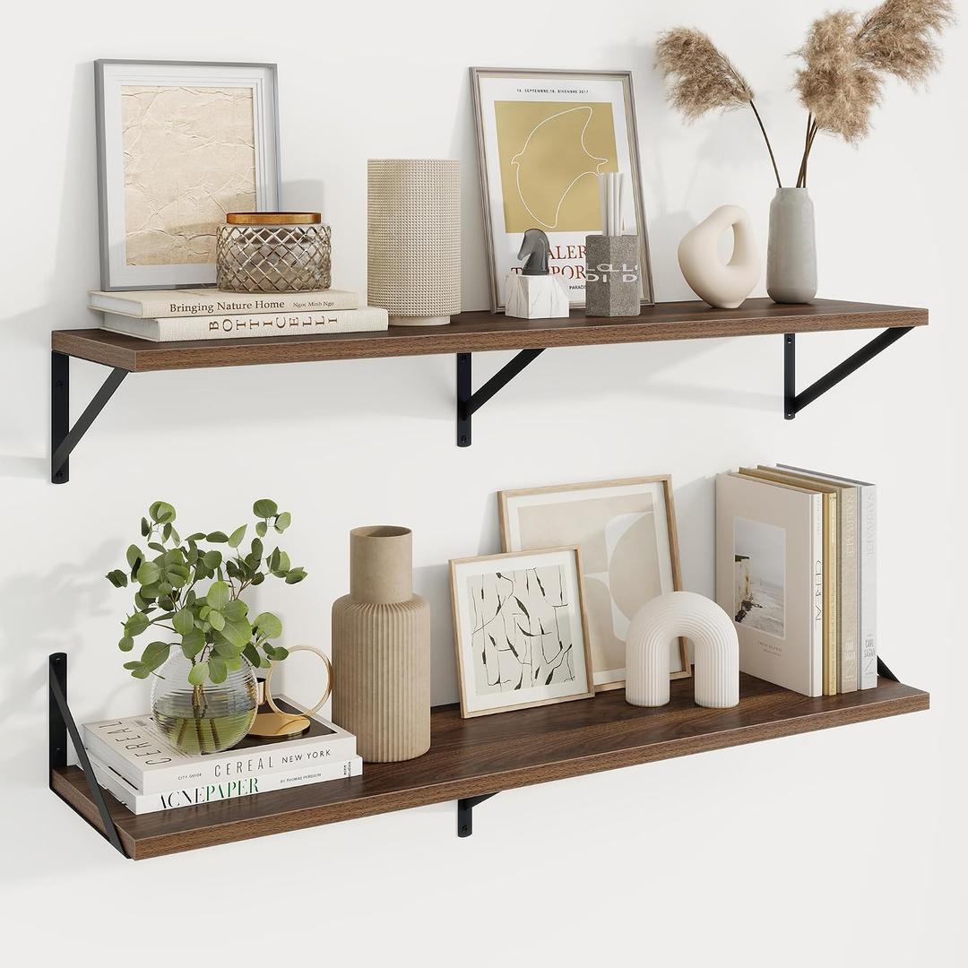 Axeman Deep Floating Shelves, 40'' x 10'' Walnut Wall Shelves Set of 2, 40W x 10D
