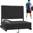 Stadium Seats with Back Support - Padded Portable Bleacher Seat with Handle Shoulder Strap - 18.4in Wide Bleacher Chair with Back and Cushion for Sports & Outdoor Events Black