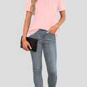 Agnes Urban Womens Tops Dressy Casual Short Sleeve Shirts Summer Loose T Shirts Trendy Tops Pleated Tunic Blouses (Pink, L)