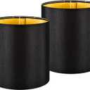 14x14x15 Inch Large Tall Drum Lamp Shades Set of 2, Premium Black Linen Light Shade with Textured Gold Lining for Floor Lamps & Table Lamps, No-Gap Seamless Design (Easy Assembly Required)