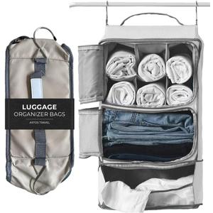 Artos Hanging Portable Luggage Suitcase Carry On Closet Shelving Organizer w/Hooks| for Travel, Camper, RV |Packing Cube(Grey)