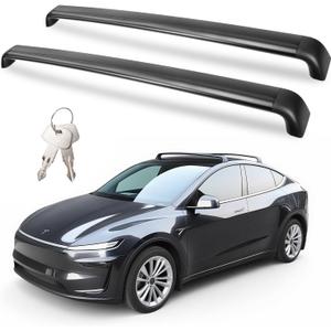 2PCS Cross Bar Roof Racks Compatible with 2021-2025 Tesla Model Y Juniper, 176LB Load Capacity, Lockable Luggage Cargo Rails Carrier Accessories Fits Bikes Kayaks Ski Tent Roof Box