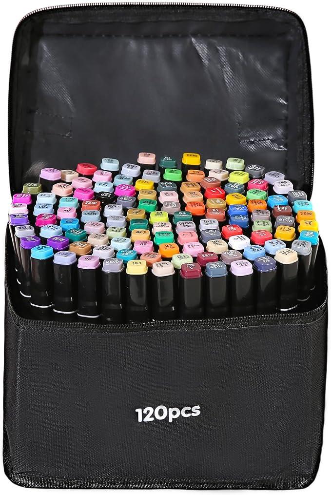 120 Colors Alcohol Markers, Dual Tip Markers,Fine & Chisel Tip,Art Markers for Kids and Adult, Drawing Markers Set Pefect Gift for Kids, Teens, Artists