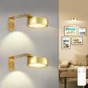 2 Pack Gold Battery Operated Picture Light, Wireless Picture Lights for Wall with Remote Dimmable Timer, Lighting Modes Pictures Frame Lights for Artworking, Magnetic Painting Light Wall Decor