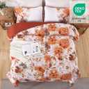 Luxudecor Floral Quilt Set King Size - 3 Pieces Orange Watercolor Botanical Bedspread Coverlet Set with 2 Pillowcases, Lightweight Soft Bedding Set for All Seasons 108"x92"