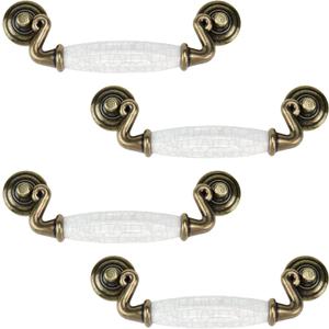 4 PCS Ceramic Handles Pulls,4.5 Inch / 115 mm Hole Distance Antique Crack Drawer Dresser Pull Handles for Kitchen Closet Cupboard,Brown