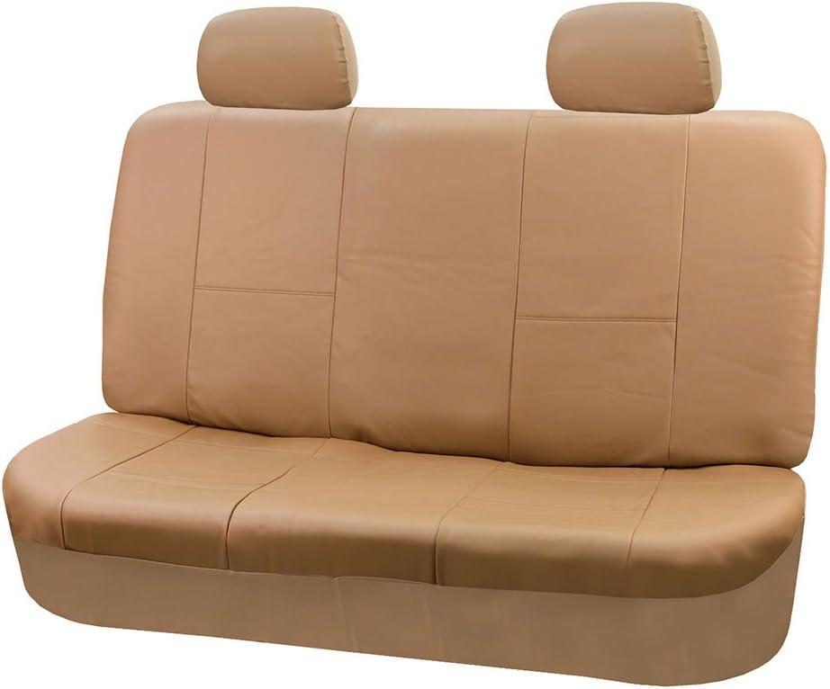 FH Group Classic PU Leather Split Bench Car Seat Cover  Universal Fit for Cars Trucks & SUVs (Solid Beige) (Rear Set)