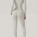 QINSEN Womens Sexy Square Neck Long Sleeve Full Length Leggings Bodycon Stretch Jumpsuit (White, Large)