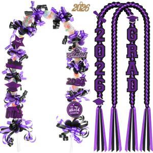 RoundFunny Purple Black 99 Pcs Graduation Leis 2026 Candy Ribbon Leis Kit Class of 2026 Congrats Candy Necklace DIY Craft Accessories Graduation Gift for Party Supplies High School College