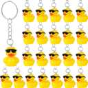 Roowest 24 Pcs Mini Duck Keychains Bulk Miniature Duck Party Favors 3D Cute Yellow Resin Tiny Keychains with Sunglasses Charms Pendant Accessories for Birthdays Holidays Baby Showers Party Supplies