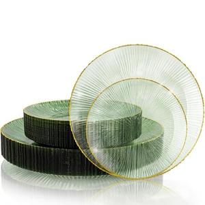 DaYammi 60Pcs Sage Green Plastic Plates with Gold Rim,Disposable Plates Set Includes 30 Dinner Plate & 30 Salad Plate,Fancy Green Party Plates with Radial Texture for Party Wedding Dinner