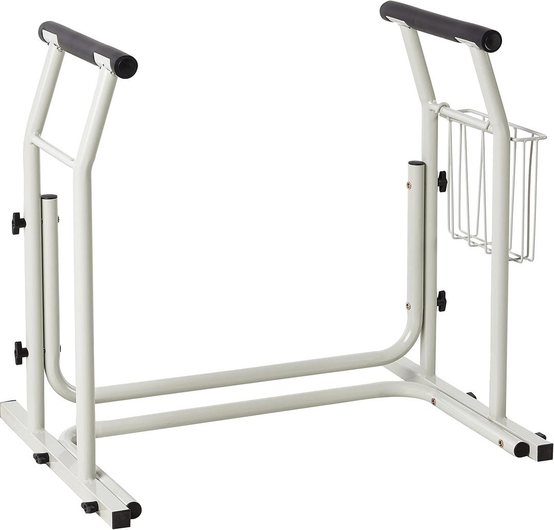 Deluxe Toilet Safety Frame, Freestanding with Magazine Rack, 300lb Capacity | Adjustable Height Bathroom Rail for Seniors, Disabled & Surgery Recovery