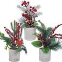 winemana 3 Pack Mini Christmas Trees for Table Centerpieces, 11 Inch Small Artificial Xmas Tree with Red Berries & Pine Cones for Home, Office Desk, Tabletop, Indoor Holiday Decorations
