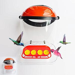 Hummingbird Feeder Helmet | Hands-Free Outdoor Observation Device | 4 Feeding Ports Design | Adjustable Headband | Lightweight & Durable PVC (red-2)