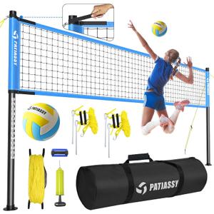 Outdoor Portable Volleyball Net Set System for Backyard - Quick & Easy Setup Adjustable Height Poles, PU Volleyball, Pump and Carrying Bag (Blue)