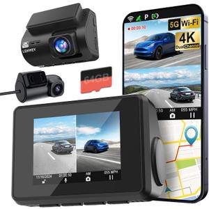 Dash Cam Front and Rear 4K Dash Camera for Cars Dashcam with WiFi GPS 64GB Card Car Camera Night Vision G-Sensor Parking Mode Loop Recording