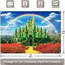 7x5ft Polyester Green Castle Backdrop Yellow Brick Road Rainbow Sky Photography Background Floral Banner Party Decorations Photo Props