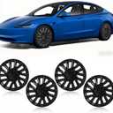 18 inch Wheel Cover Hubcap Compatible with TES-la Model 3 Highland 2024 2025, [Black] Full Cover ABS Hubcaps Accessories, with Tape & Centre Caps, 4 PCS