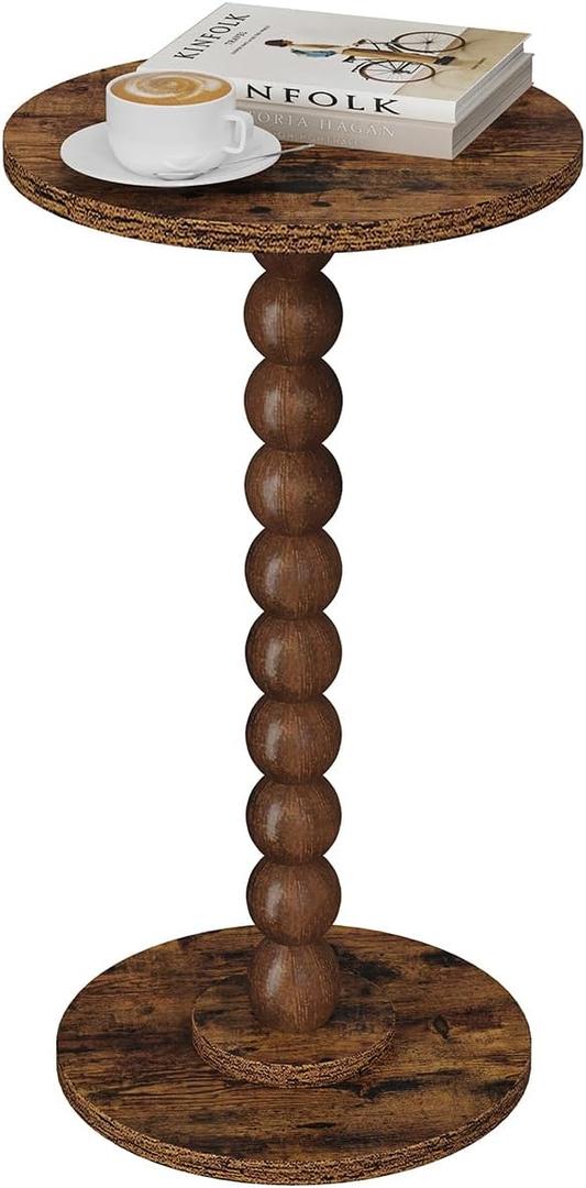 Round Side Table, Small Drink Table for Small Spaces, Pedestal End Table for Living Room, Modern Accent Nightstand with Solid Wood Leg for Bedroom, Corners and Office Brown Color UTBT005F
