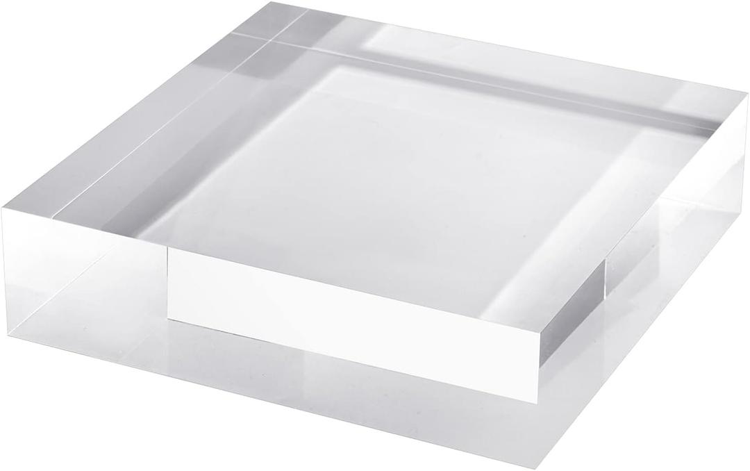 CiaoHER 2in Thickness Solid Acrylic Cube Display Block Clear Polished Pedestal Stand Riser Solid Base 2" x 8" x 8", 1 Pack