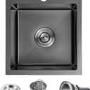 POPFLY Kitchen Sink, 15×17 Inch Drop In Black Small Kitchen Sinks, 18 Gauge Stainless Steel Bar Prep Rv Single Bowl Utility Sink, Fregaderos De Cocina Modernos