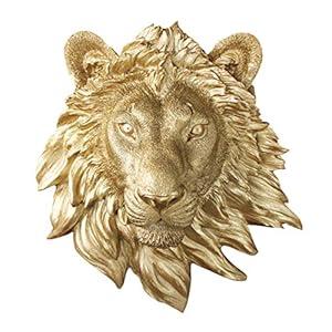 Wall Charmers Mini Gold Faux Lion Head Wall Hanging - 9" Faux Taxidermy Animal Head Wall Decor - Handmade Farmhouse Decor by Wall Charmers