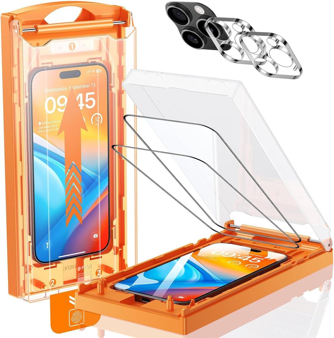 UNBREAK TOP 9H+ Glass 2+2 Packs for iPhone 16 Pro Max Screen Protector 6.9'' with Camera Lens Protector [Zero Bubble, Auto-Dust Removal] [10X Military Protection] Tempered Glass Full Edge Coverage