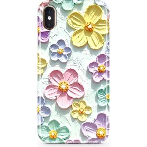 JIAXIUFEN Case for iPhone X iPhone Xs Sparkle Glitter Retro Oil Painting Printed Flower Design Slim Shockproof Protective TPU Soft Silicone Cover Phone Case Mint Colorful