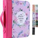 Bible Cover Case for Women PU Leather Woman Book Carrying Bag Bible Study Sipples Accessories with 7pcs Paper Bookmark Journaling Kit Christian Gifts