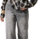 SweatyRocks Women's Plaid Long Sleeve Collared Blouse Casual Side Split Drop Shoulder Going Out Shirt (M)