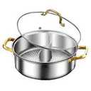 Thickened 316 Stainless Steel Saucepan, 6 Quart Double Handle 2 Divided Grid Hot Pot with Lid for Cooking in Kitchen and Outdoor (M)