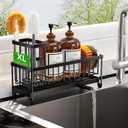 Cisily Extra Large Black Sponge Holder for Kitchen Sink, Sink Caddy Organizer with High Brush Holder, Kitchen Countertop Organizers and Storage Essentials, Rustproof 304 Stainless Steel