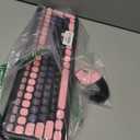 Surmen Black Pink Keyboard and Mouse Wireless Quiet, Full-Size Girly Slient Keyboard Retro Typewriter Low-Noise 2.4GHz for Computer, Desktop, Laptop (110-Heimei Pink)