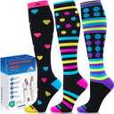 NEWZILL Medical Compression Socks for Women & Men Circulation 20-30 mmHg, Best Support for Running Athletic Cycling Nursing Travel Work and Fitness (XX-Large, 01-[3-pairs] Heart/Pink/Purple)