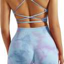 RXRXCOCO Seamless Workout Sets for Women 2 Piece Strappy Sports Bras Scrunch Butt Booty Shorts Matching Yoga Tracksuits (Medium, Tie Dye Pink Blue)