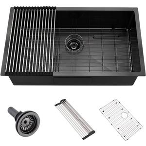 33 Inch Black Stainless Steel Kitchen Sink Undermount Single Bowl, 33"x21"x10"
