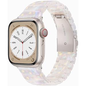 V-MORO Resin Band Compatible with Apple Watch Series 7/8/9/10 46mm/45mm/44mm/42mm Fashion Strap for iWatch Series 6/5/4/3/2/1/SE/SE 2 Lightweight Bracelet Wristband Women(Classic Aurora Starlight) (Classic-Colorful Creamy White)