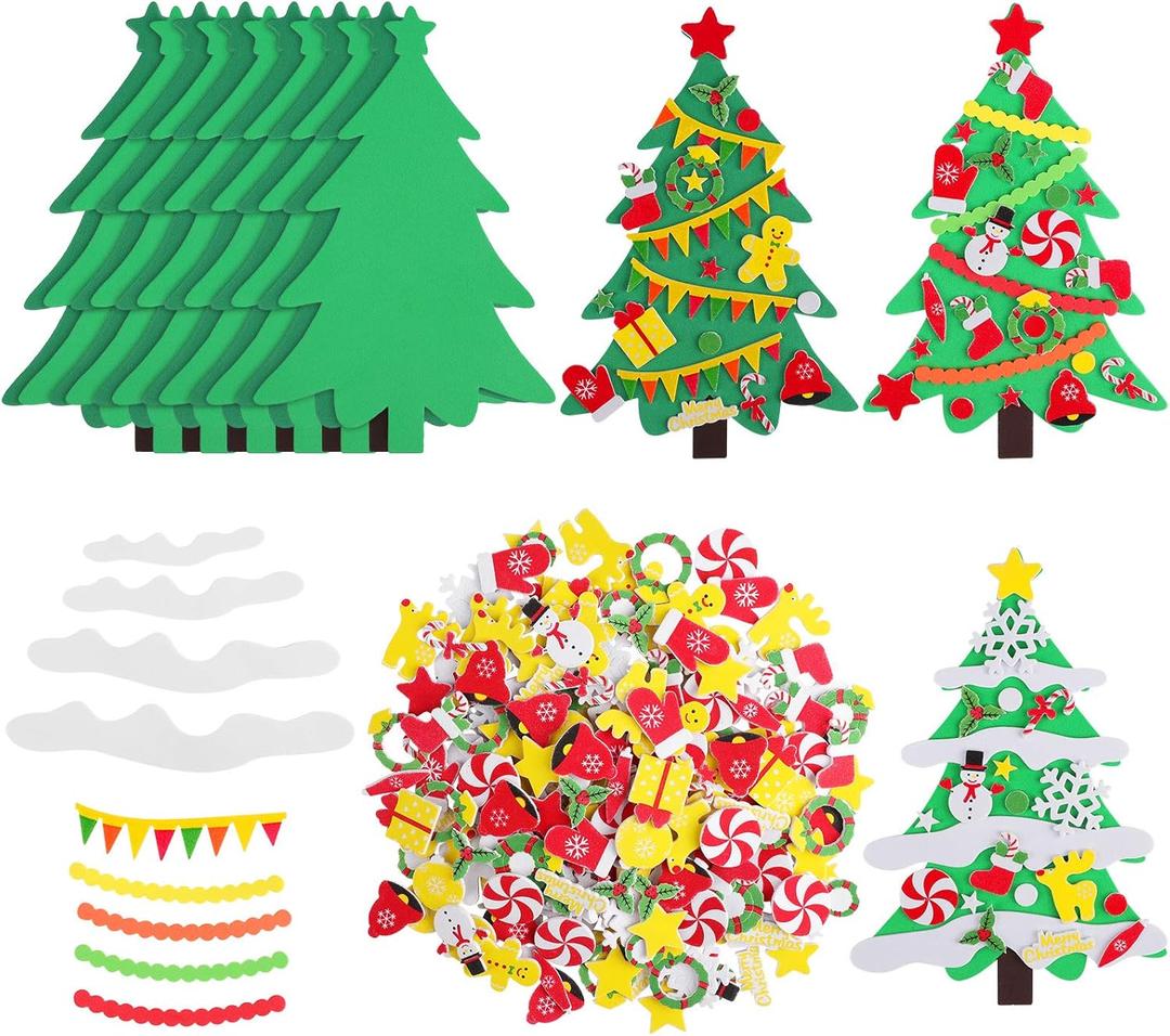 Elcoho 24 Kits DIY Foam Christmas Tree Foam Crafts Xmas Party Favors Christmas Stickers for Making Craft Xmas Tree Fun Home Activities