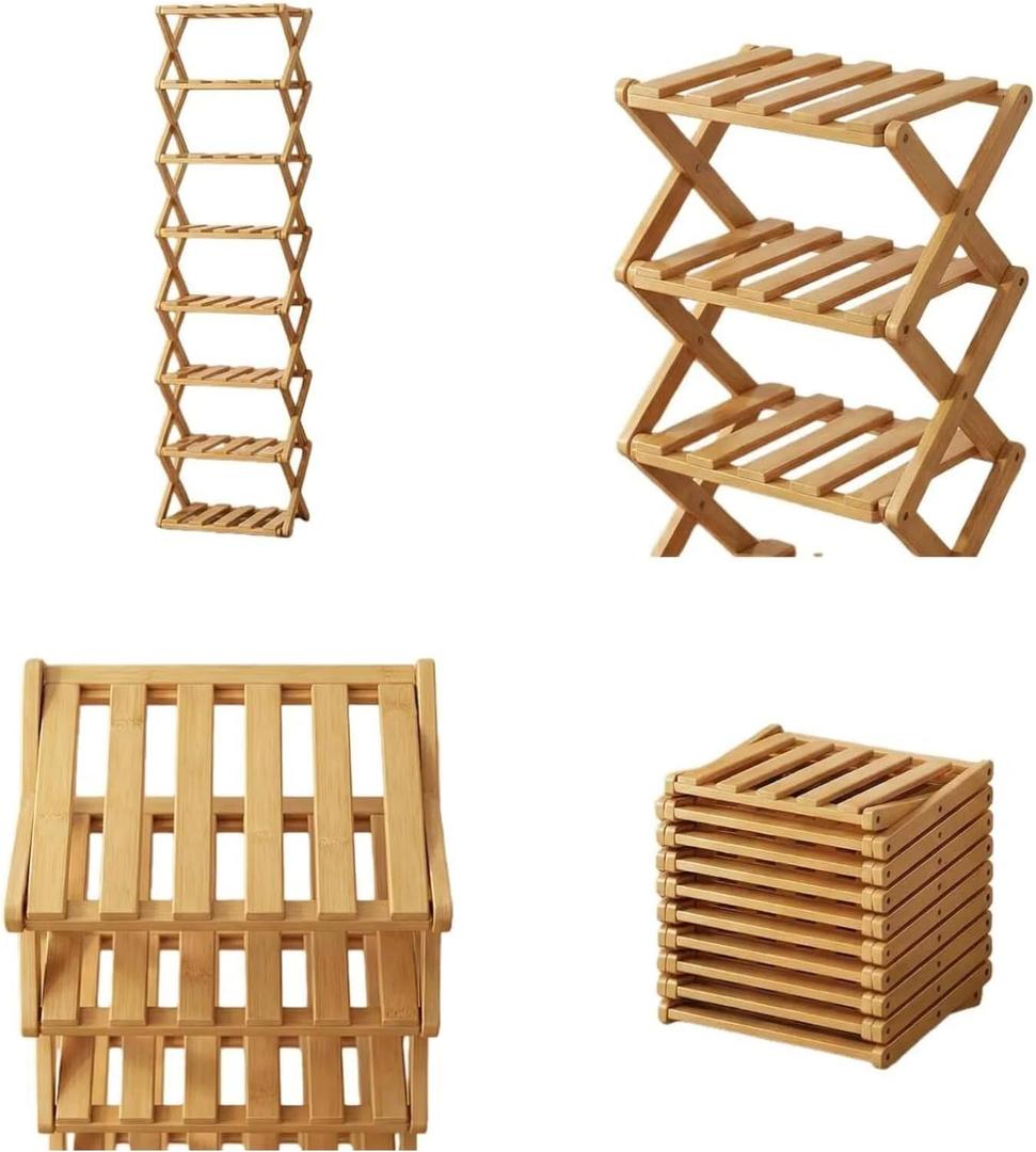 No Assembly Shoe Organizer, Foldable Bamboo Shoe Rack, 9-Tier Space-Saving Free Standing Shoe Storage Shelf for Entryway,Hallway, Closet, Natural Bamboo Finish (Bamboo, 9)