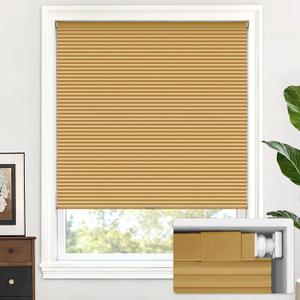 LazBlinds Cordless Cellular Shades, No Tools No Drill Blackout Honeycomb Shades Pleated Blinds for Windows, 26" W x 64" H, Yellowish-Brown