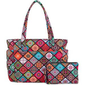 TOPDesign Puffer Tote Bag for Women, Lightweight Puffy Handbag with Compartments, Quilted Shoulder Bag for Work, Travel, Gym (Large, Yoga)