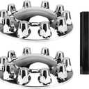33mm ABS Axle Cover with Chrome Complete, Thread-On Dome Combo Kit Screw-on Lug Nut Covers for Semi Truck with 2 Front Axle Wheel Covers and Removable Hub Caps