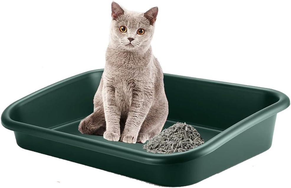 Extra Large Litter Box with High Sides 23.23" Lx16.54 Wx4.33 H, ABS Low Entry Senior Litter Pen Jumbo Pet Safe Litter Boxes Tray for Kittens to Senior Cat, Elderly and Fat Cat (Green)
