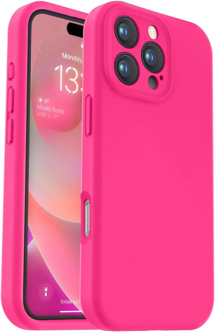 Vooii Compatible with iPhone 16 Pro Max Case, Liquid Silicone Upgrade [Camera Protection] [Soft Anti-Scratch Microfiber Lining] Shockproof Phone Case for iPhone 16 Pro Max 6.9 inch - Hot Pink