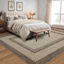 Imitation Braided Collection-Print 10x13 Area Rug for Living Room Large Washable Rug with Non-Slip Rubber Backing, Non-Shedding Stain Resistant Thin Foldable Carpet - Brown/Natural
